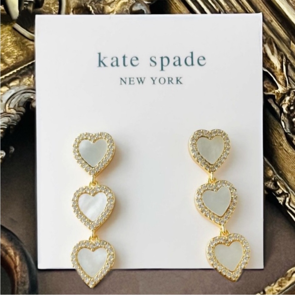Kate Spade Gold and Cream Heart Earrings